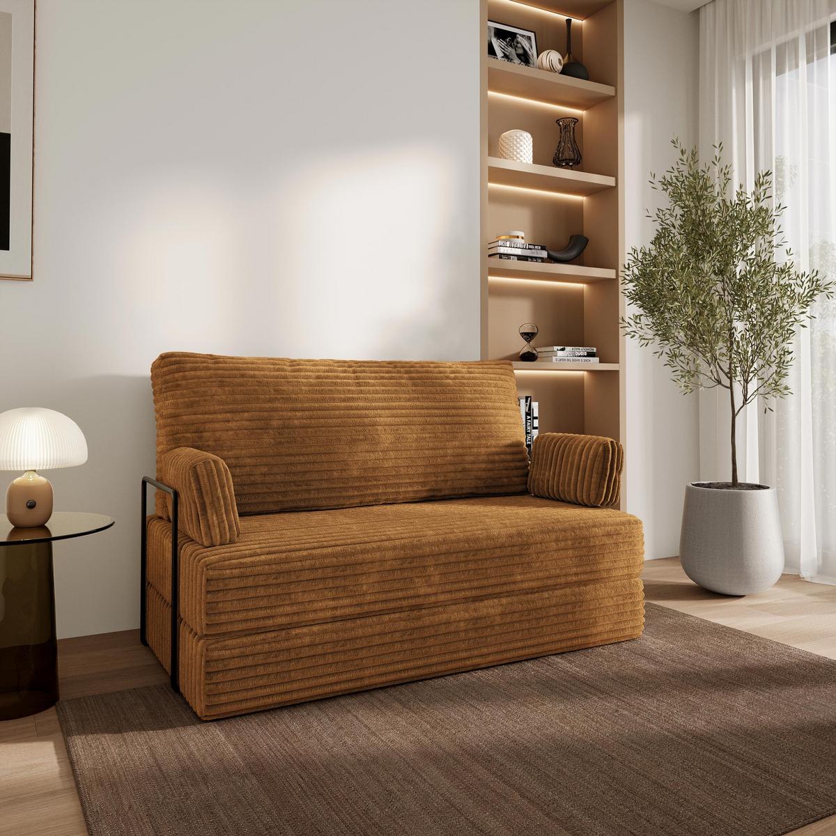 BETTSOFA LADIA aus Schaumstoff Cordstoff Orange Schlaffunktion - Orange, Textil (140/86/60cm) - MASSENO