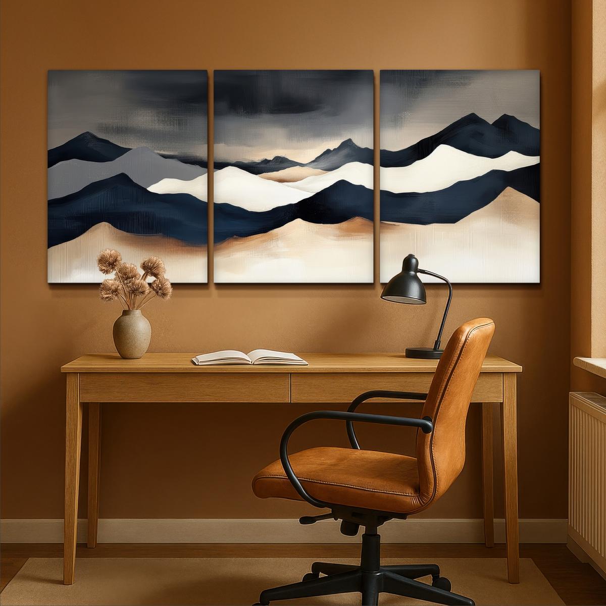LEINWANDBILD 3er Set Landschaft - Abstrakt - Modern 180x80 cm - Dunkelblau, Textil (180/80cm) - MuchoWow