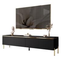 TV-LOWBOARD AURORA Schwarz Matt mit gerade Goldchrom Fuße und LED Beleuchtung - Goldfarben/Schwarz, Holzwerkstoff/Metall (180/46/40cm) - Lookway