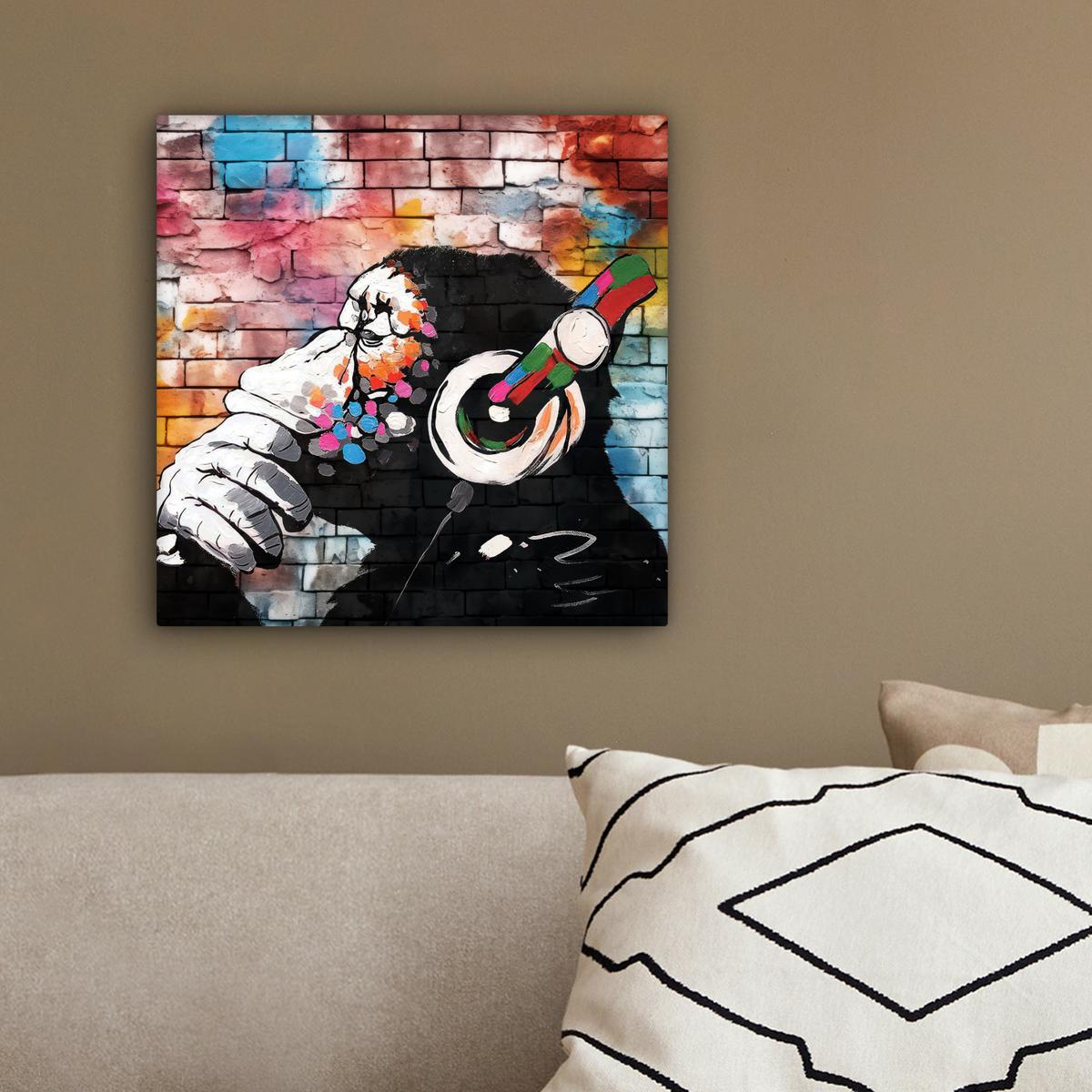 LEINWANDBILD Affe - Graffiti - Musik Deko Wohnzimmer 20x20 cm - Multicolor, Textil (20/20cm) - MuchoWow