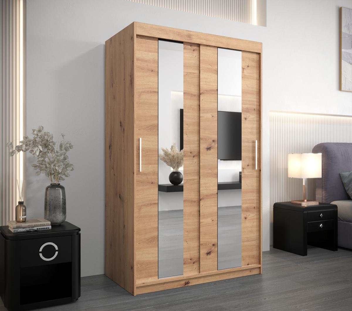 SCHWEBETÜRENSCHRANK 200/120/62 2-türig - Silberfarben/Eiche Artisan, Holz/Kunststoff (120/200/62cm) - MÖBEL KRYSPOL