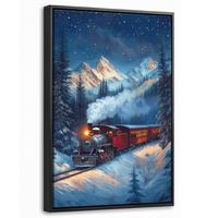 LEINWAND Bilder mit Rahmen - Zug - Weihnachten - Schnee - Weihnachtszug - 40x60 - Anthrazit, Textil (40/60cm) - MuchoWow