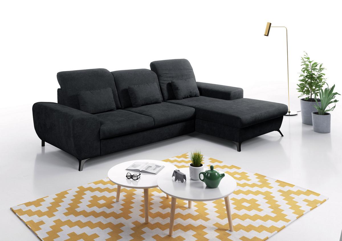 ECKSOFA LUCE R-S Anthrazit Plüsch-Stoff mit Schlaffunktion - Anthrazit, Holz (279/172cm) - MASSENO