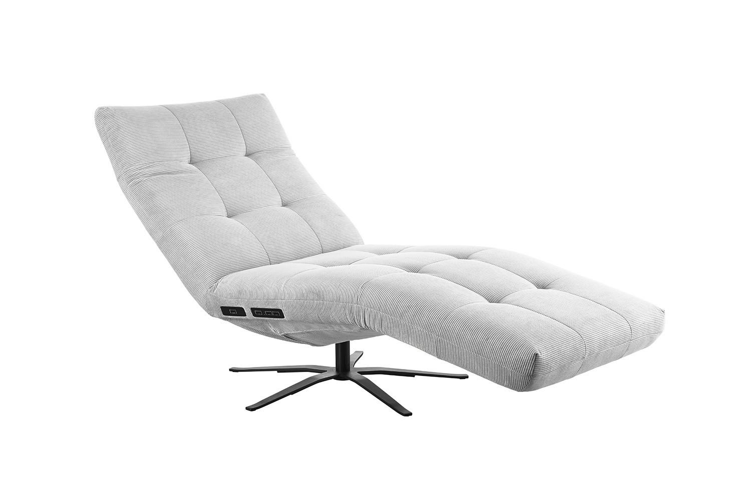 RELAXLIEGE LETICIA Silber Cord Drehbar (360°), Relaxfunktion - Silberfarben/Schwarz, Textil/Metall (82/115/156cm) - KAWOLA