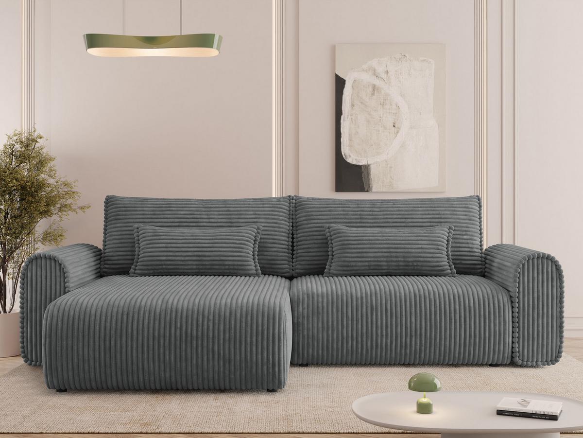 ECKSOFA Surles Cord - Schwarz/Grau, Holz/Kunststoff (245/145cm) - MIRJAN24
