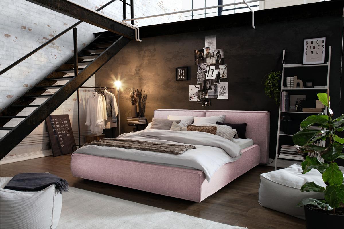 POLSTERBETT CARLO Pink Flachgewebe - Rosa, Textil (200/200cm) - KAWOLA