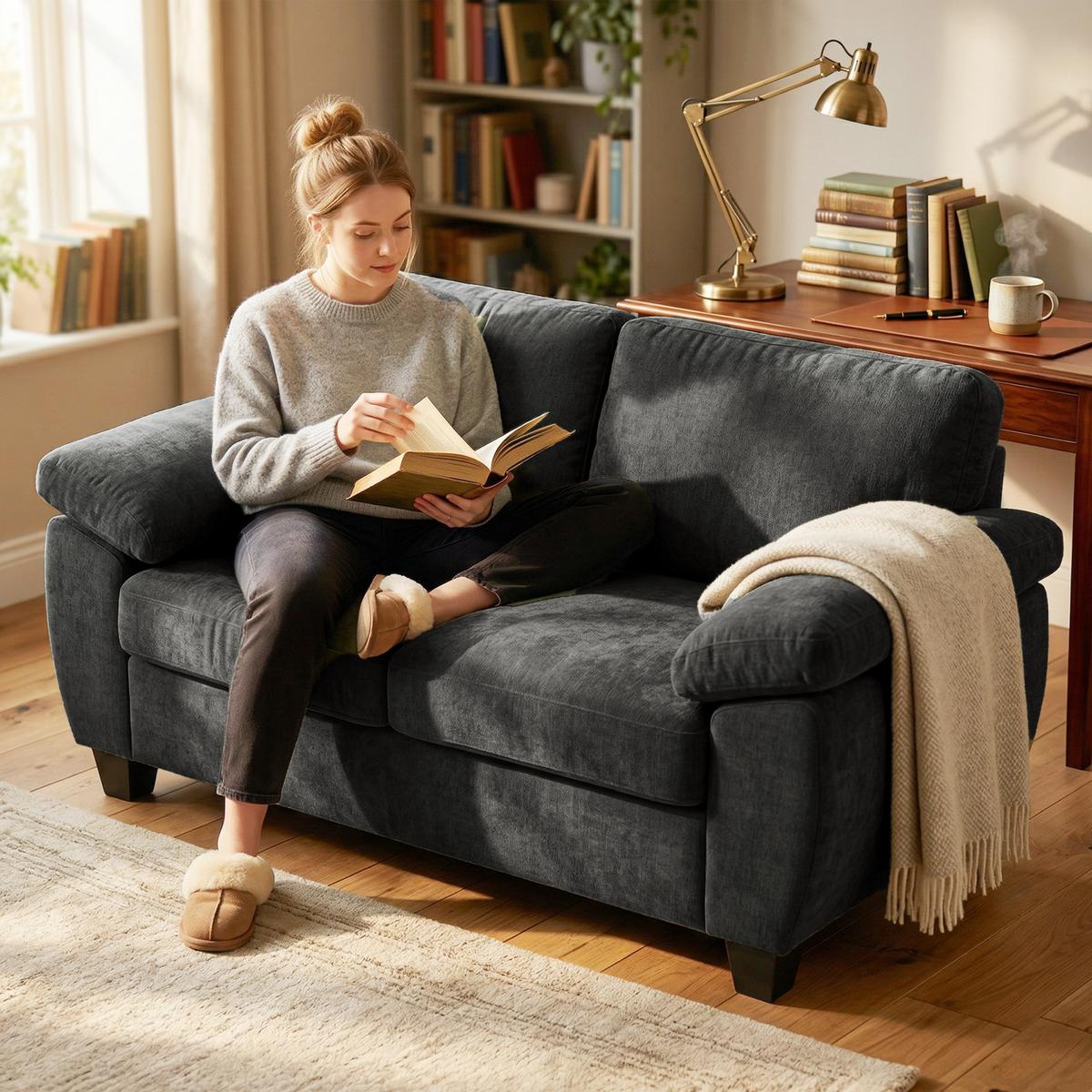 SOFA 2-Sitzer Chenille Dunkelgrau - Dunkelgrau, Holzwerkstoff/Kunststoff (77/81/156cm) - HOMCOM