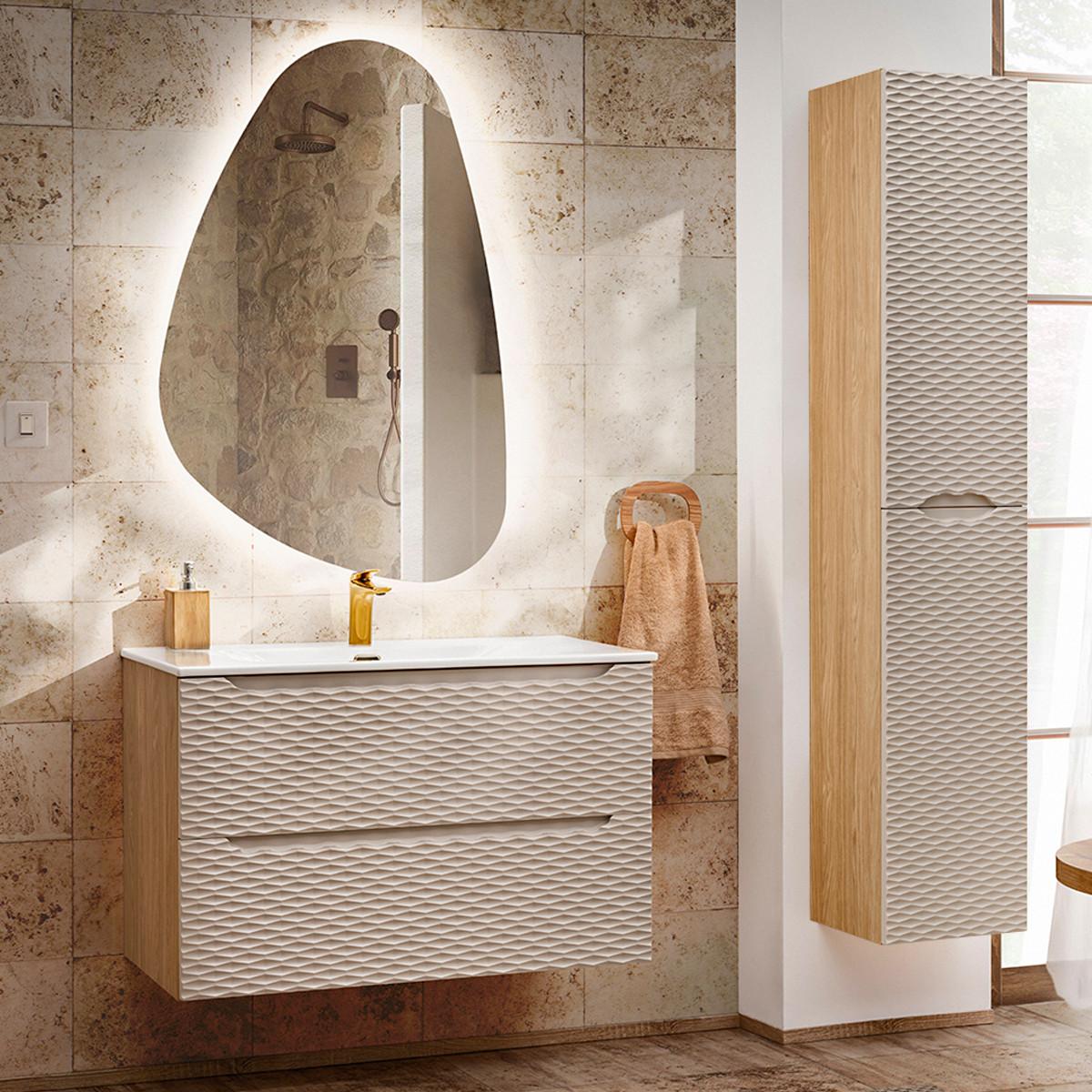 BADMÖBEL 90cm Elora 2er-Set Beige und Holz - Braun, Holzwerkstoff (90/57/46cm) - Petits-meubles