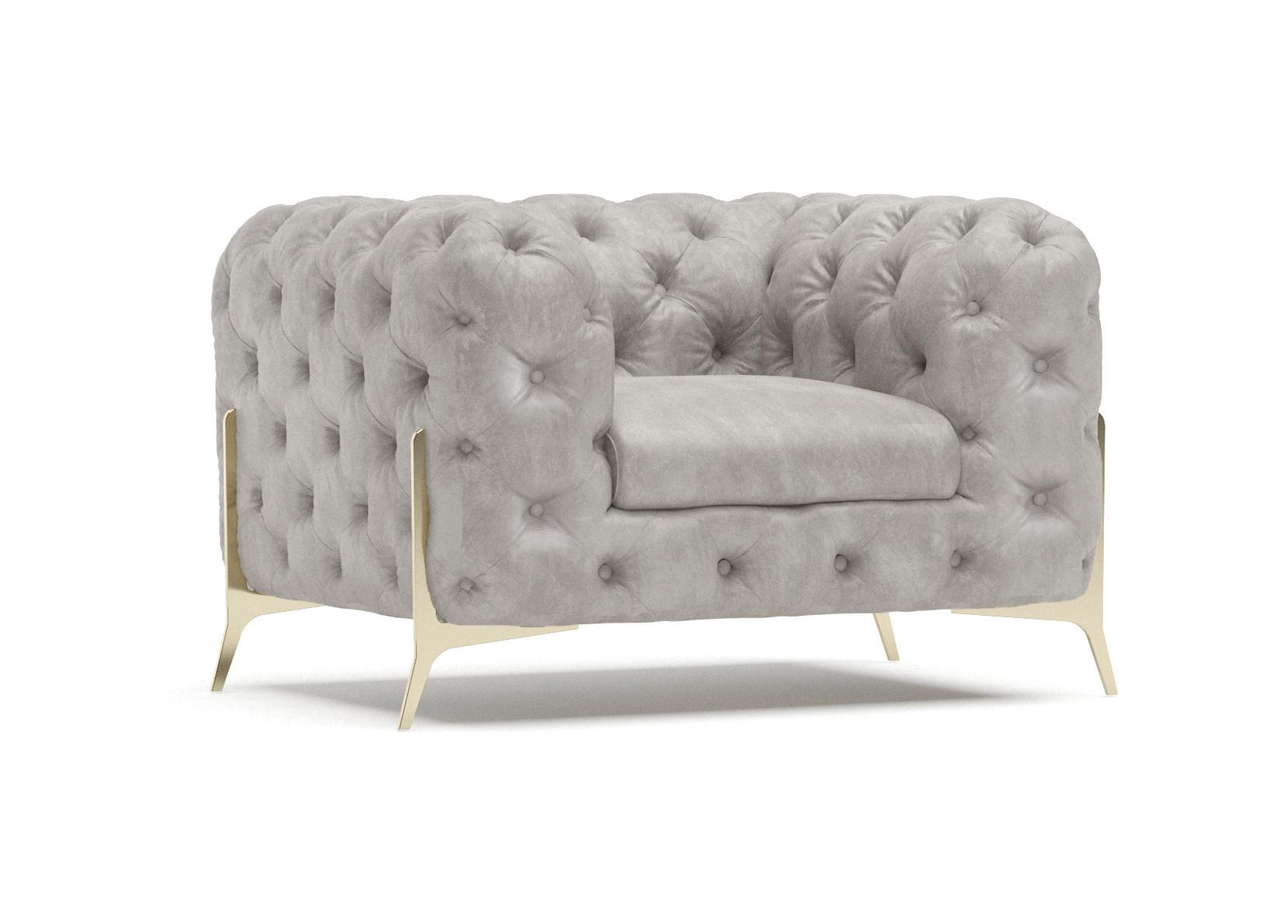 CHESTERFIELD-SESSEL Vertex Grau Samt - Goldfarben/Grau, Holz/Textil (125/75/100cm) - S-Style Möbel