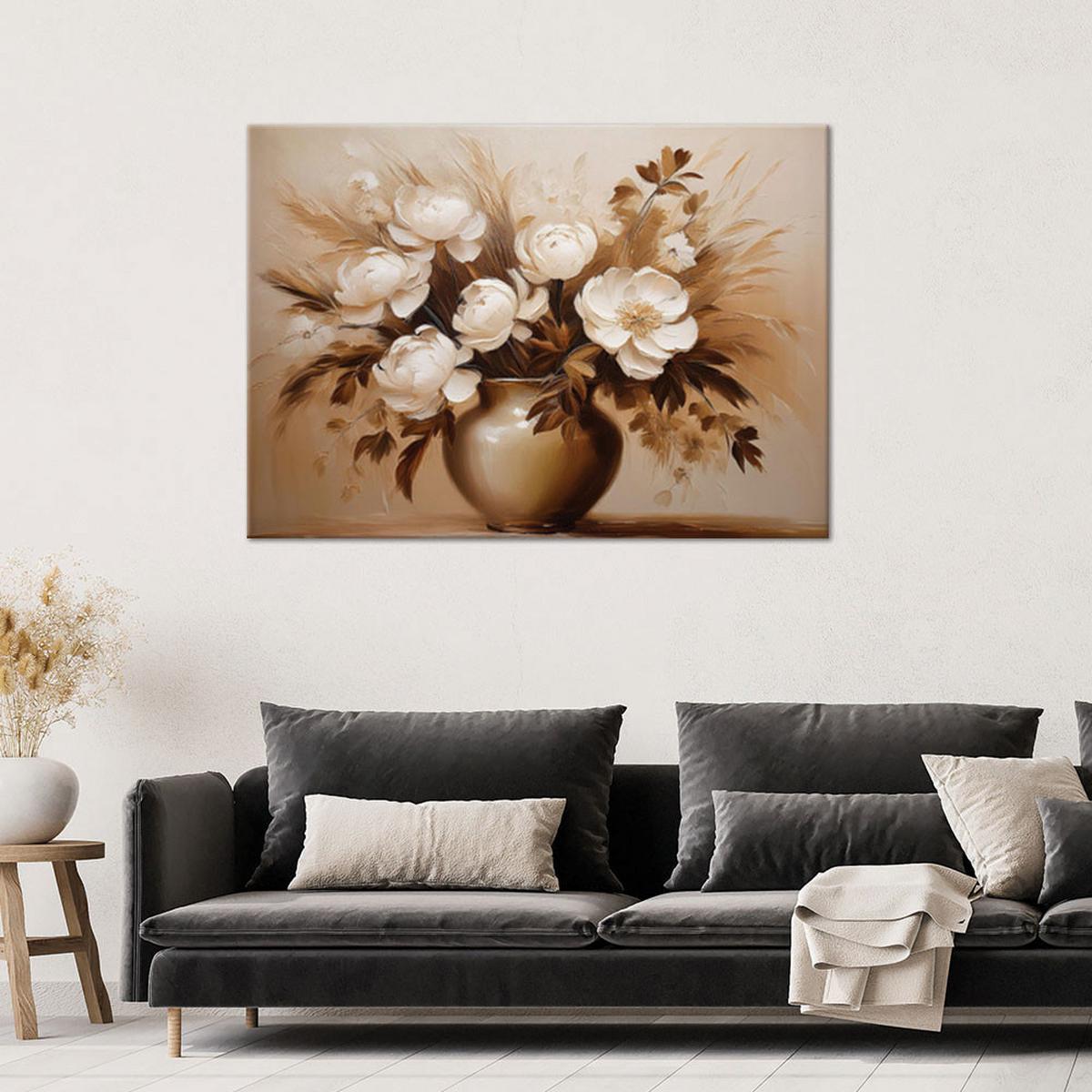 WANDBILD beiger blumenstrauß in einer vase - Beige, Textil (60/40cm) - Feeby