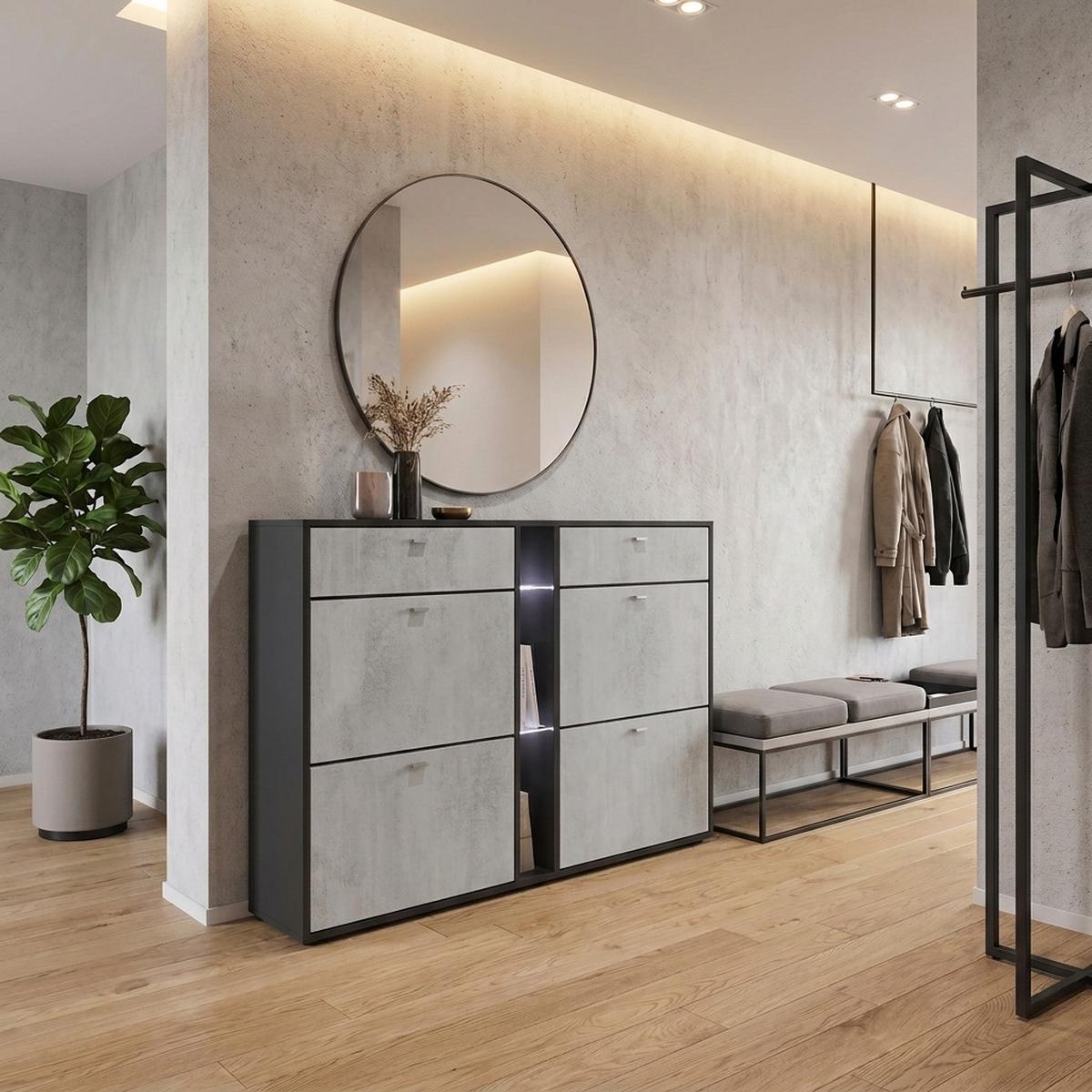 SCHUHSCHRANK Today Fronten in Beton Oxid Optik - Hellgrau, Holzwerkstoff (155.5/95/28cm) - Vladon