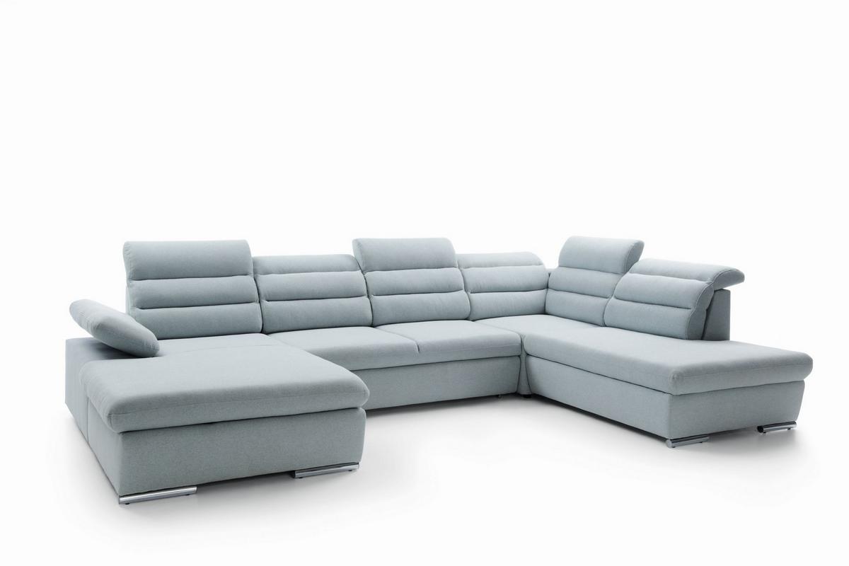 WOHNLANDSCHAFT RISO Blau Velours-Stoff mit Schlaffunktion - Blau, Holz (356/100/230cm) - MASSENO