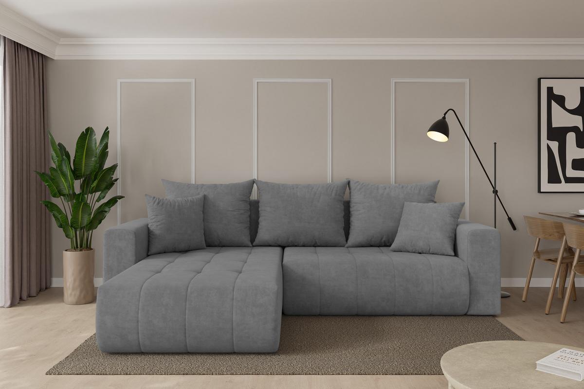 ECKSOFA mit Schlaffunktion Ottomane Links MILA-L 277x194x86 Grau Velours - Taupe/Schwarz, Holzwerkstoff/Kunststoff (277/194cm) - ALTDECOR