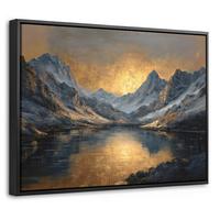 LEINWAND Bilder mit Rahmen - Bergkulisse mit goldenem Sonnenuntergang - 40x30 - Goldfarben, Textil (40/30cm) - MuchoWow