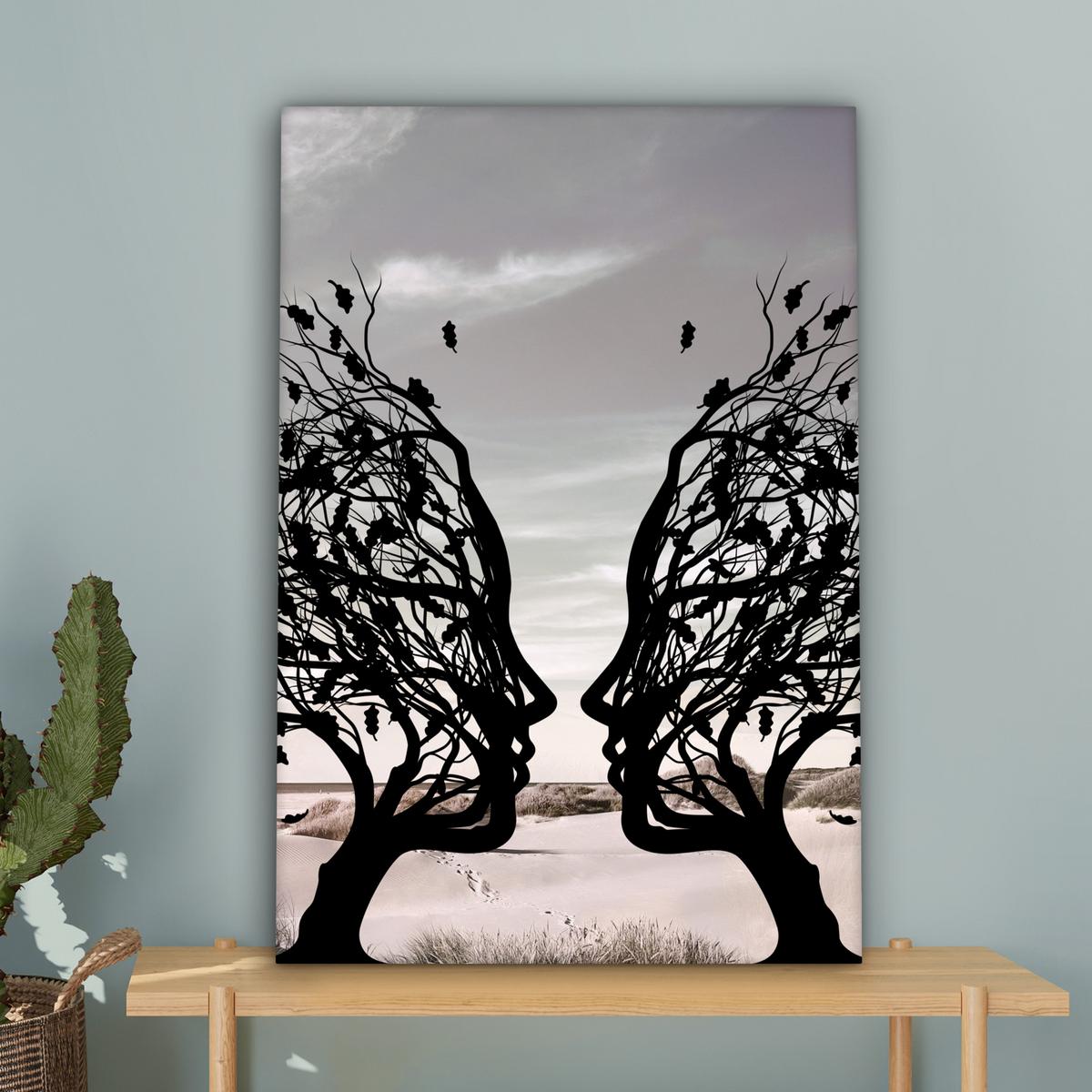 LEINWANDBILD Strand - Meer - Menschen - Baum - Moderne Kunst Wanddeko 40x60 cm - Hellgrau, Textil (40/60cm) - MuchoWow