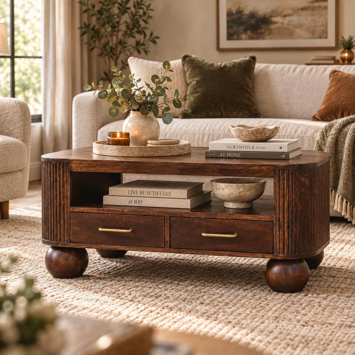 KAFFEETISCH California, 2 Schubladen, Dunkelbraun - Dunkelbraun, Holz (85/55/46cm) - Artisan Furniture