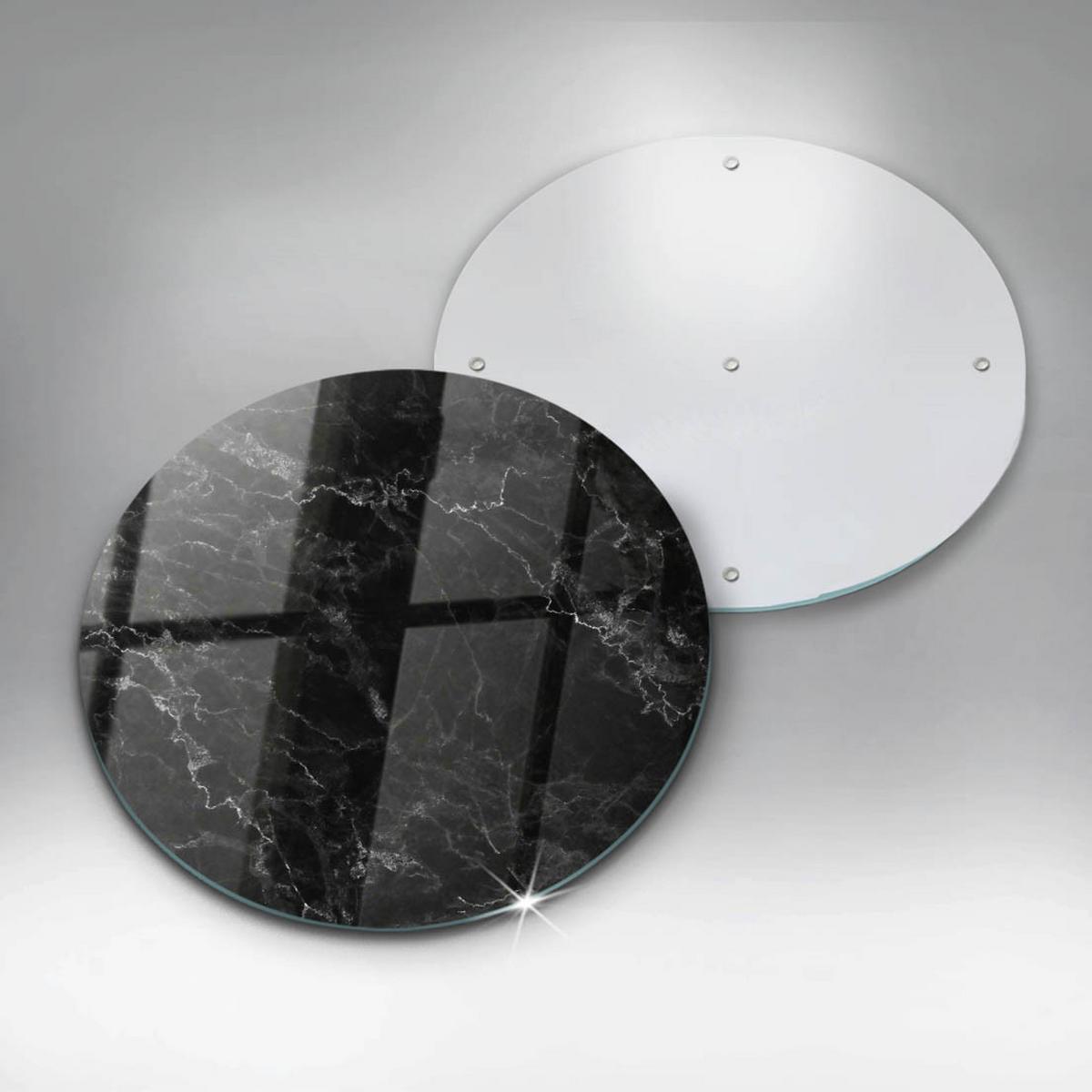 GLASPLATTE Ø 30 cm Eleganter Marmor - Schwarz Hochglanz, Glas (30/30cm) - Wallfluent