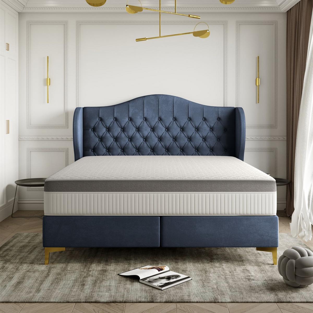 POLSTERBETT Pelagio In Whisper - Dunkelblau, Holzwerkstoff/Textil (140/200cm) - Fun Möbel