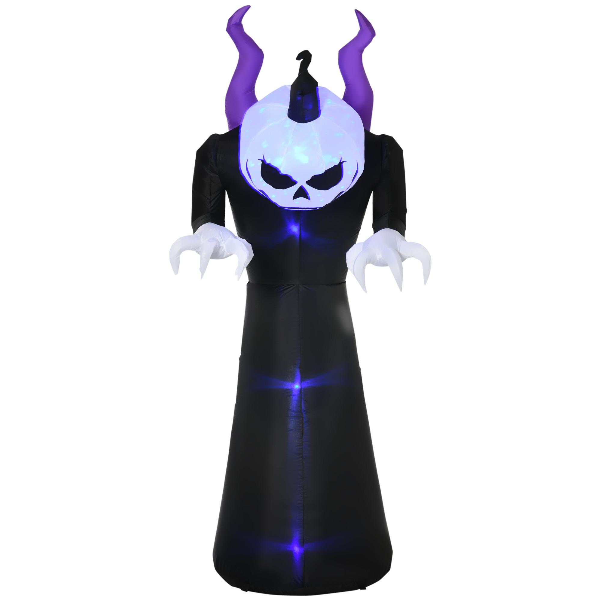 210 cm Aufblasbar Gespenst mit Kürbiskopf Halloweendeko mit LED Wasserdicht - Schwarz, Kunststoff (79/210/88cm) - Outsunny