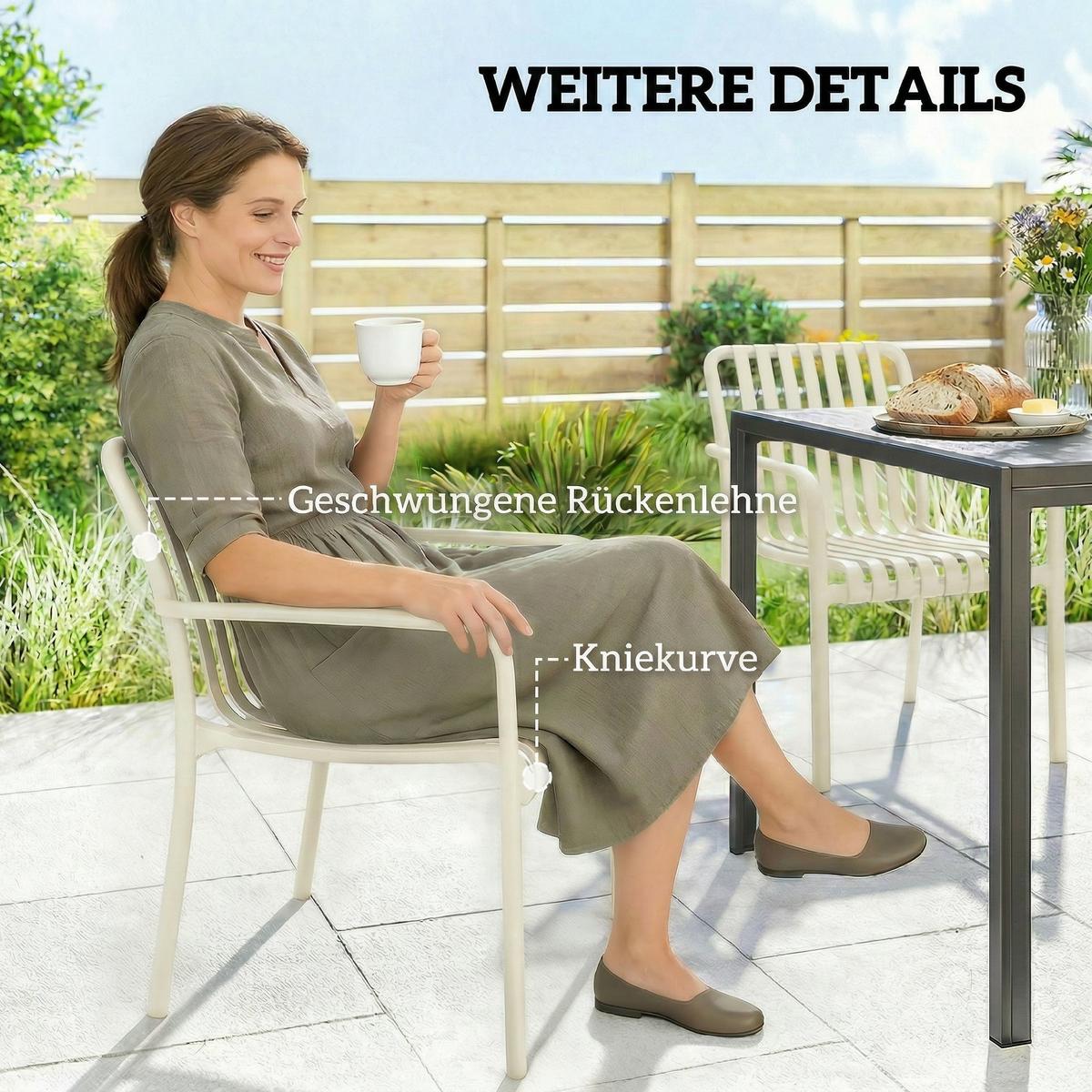 GARTENSTÜHLE 4er Set Kunststoff Cremeweiß - Creme, Kunststoff (55/81.5/58.5cm) - Outsunny