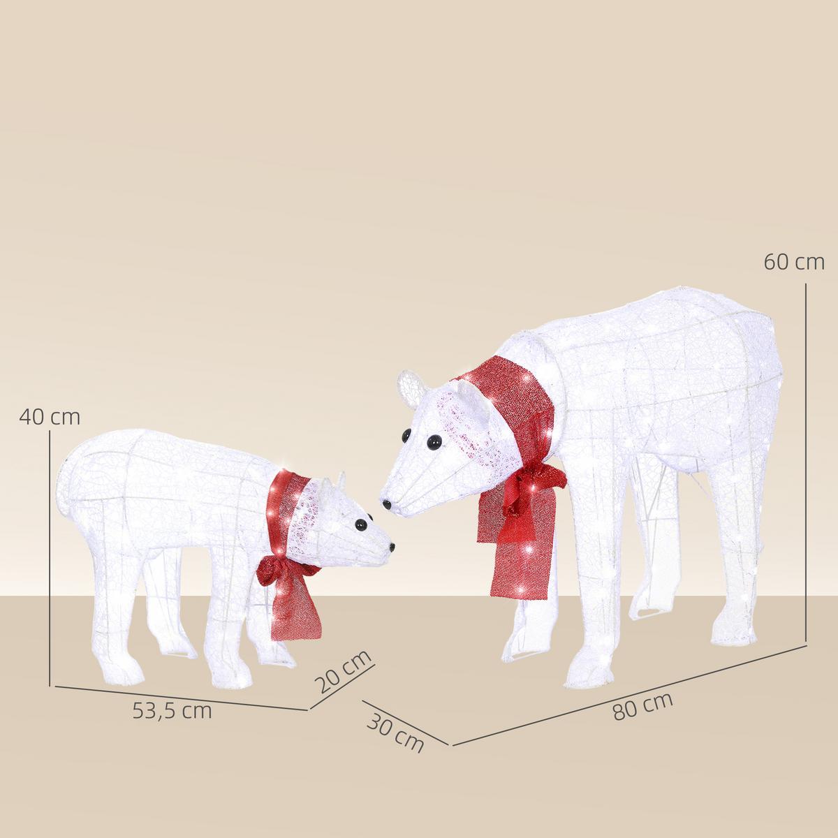 WEIHNACHTSDEKORATION Eisbärenfamilie Mutter und Jungtier mit Timer, LEDs - Weiß, Kunststoff (30/60/80cm) - Outsunny
