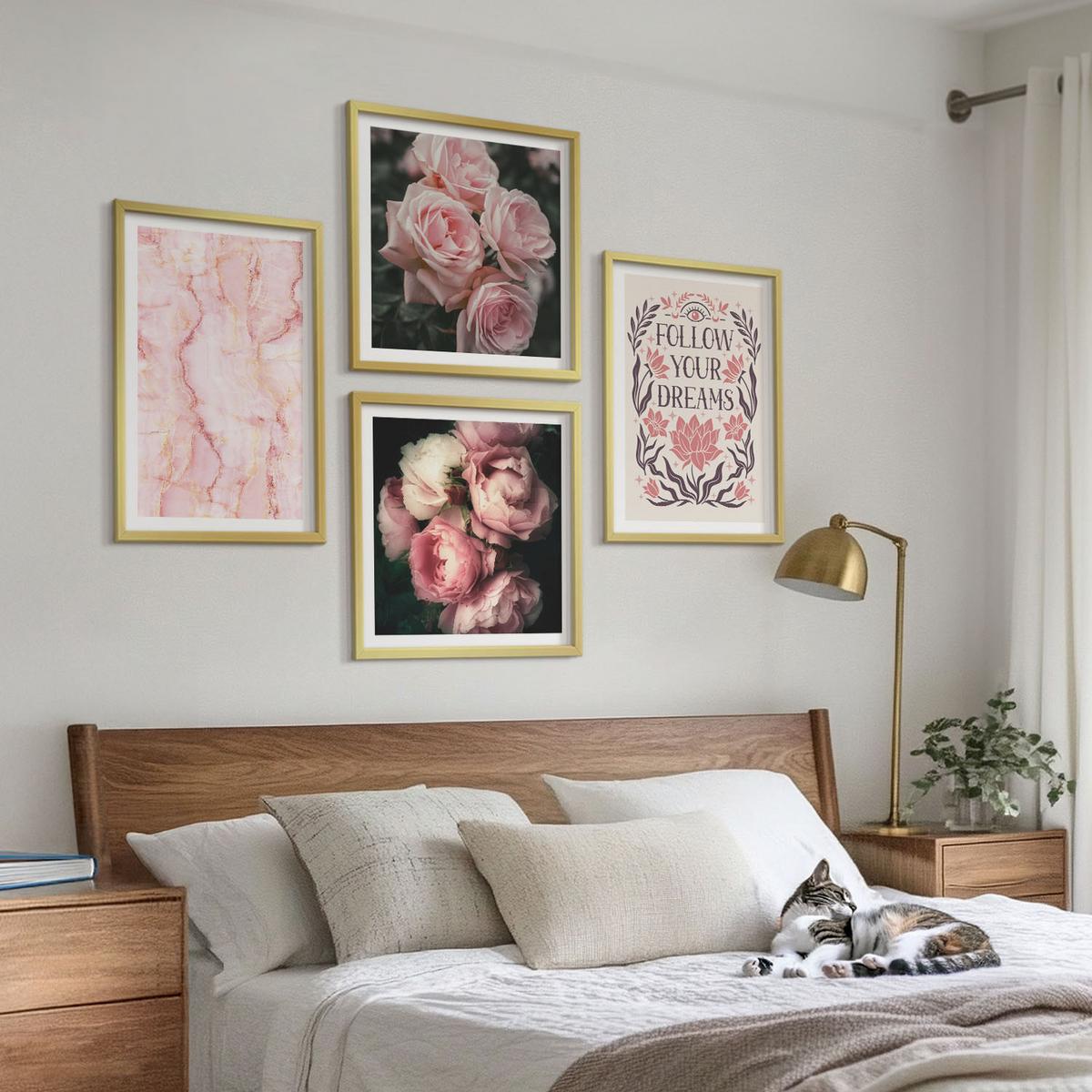 BILDER SET 4er Set - 50x50 cm & 40x60 cm Goldrahmen - Vintage-Rosen-Marmorträume - Goldfarben, Kunststoff (50/50cm) - TULUP