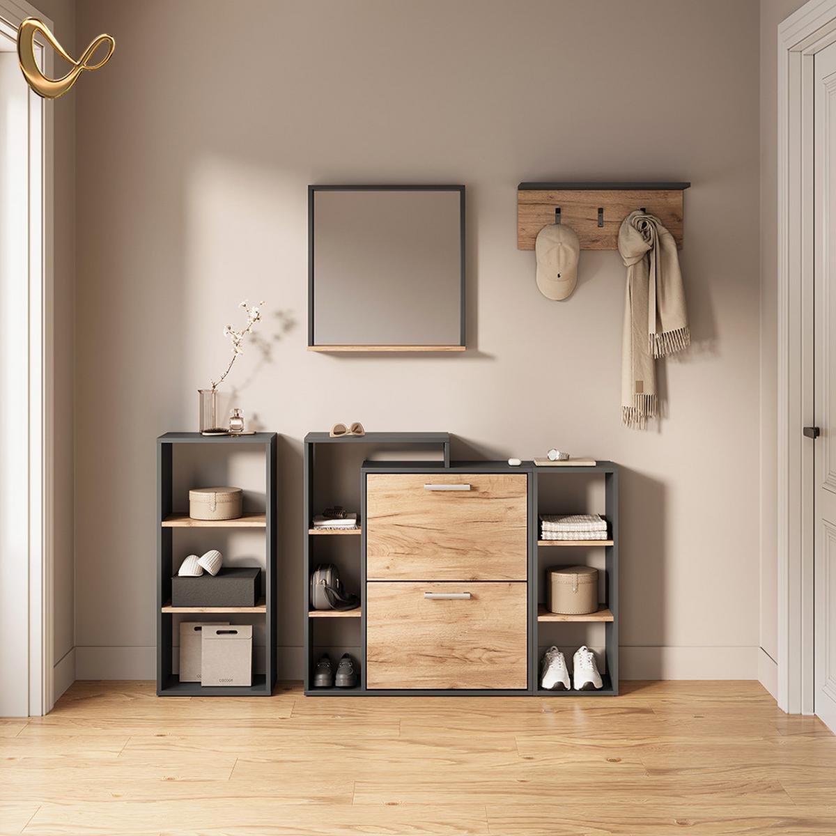 AUFBEWAHRUNGSREGAL Ortello Anthrazit/Goldkraft Eiche 30 x 80.1 cm - Honigeiche/Anthrazit, Holzwerkstoff (30/80.1/24cm) - Livinity®