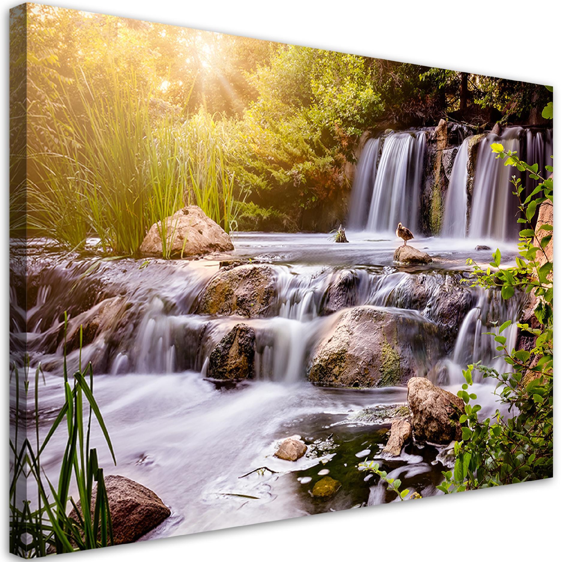WANDBILD wasserfall bei sonnenuntergang - Weiß, Textil (60/40cm) - Feeby