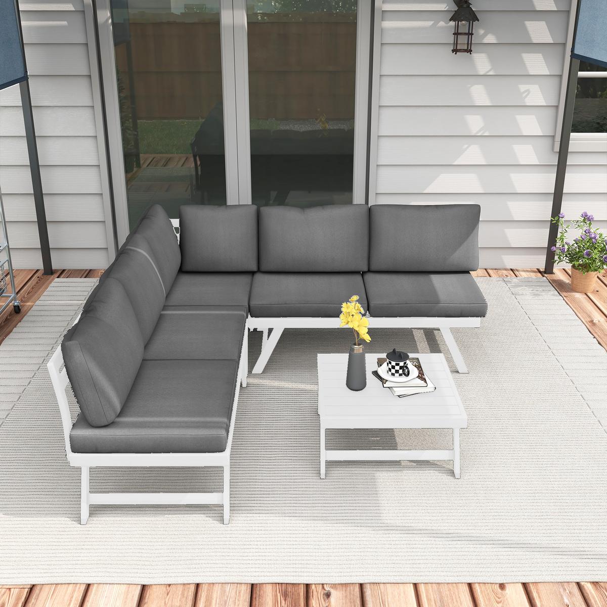 GARTENMÖBEL Set, Polyester, Grau - Grau, Kunststoff - Outsunny