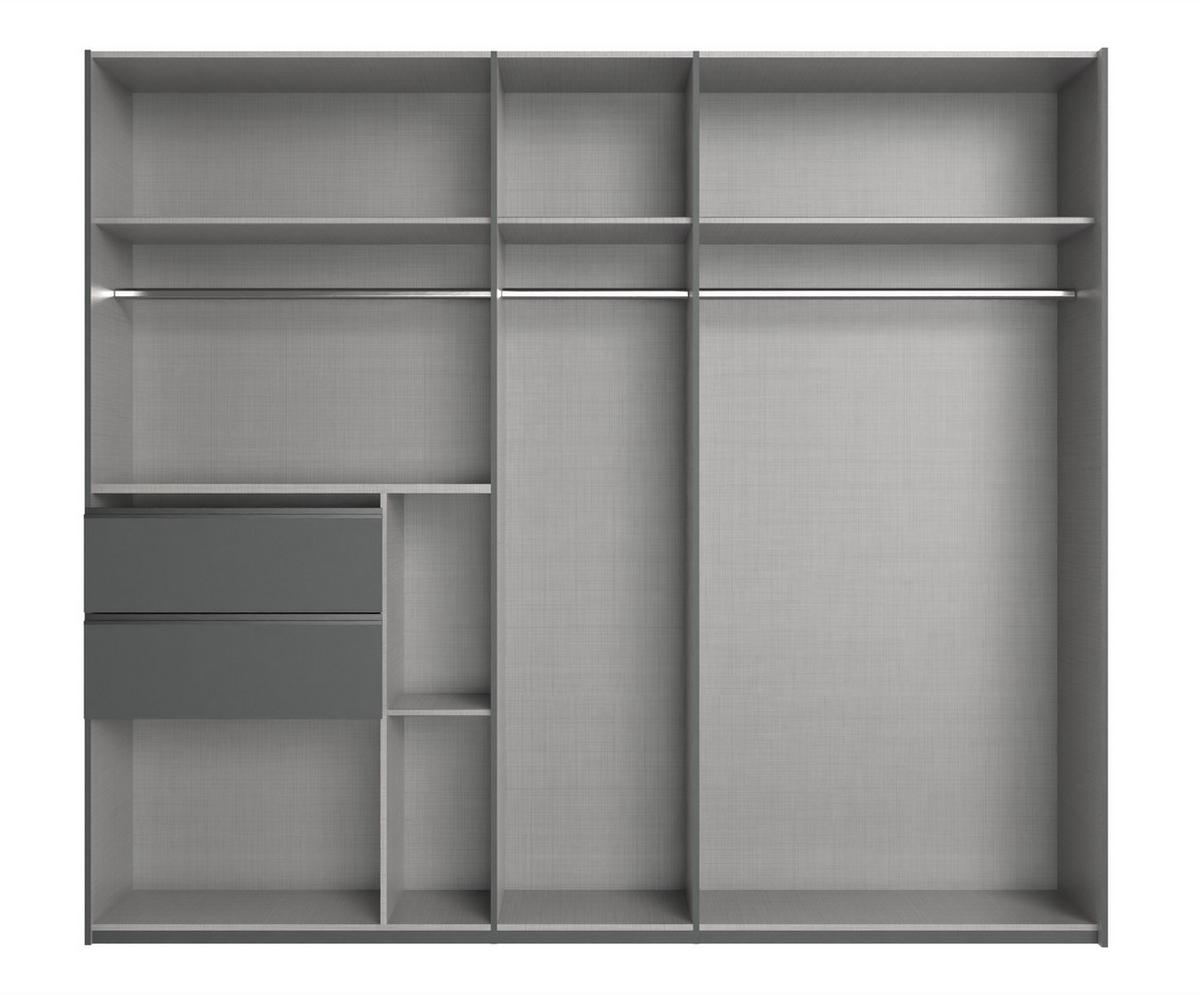 SCHWEBETÜRENSCHRANK 2-türig B250/H216/T65 cm, Korpus Grafit, Türen & Schubladen Sandgrau / Spiegel, Kleiderschrank inkl. Vollausstattung / 22053 - Sandfarben/Bordeaux, Holzwerkstoff/Metall (250/216/65cm) - luma-home