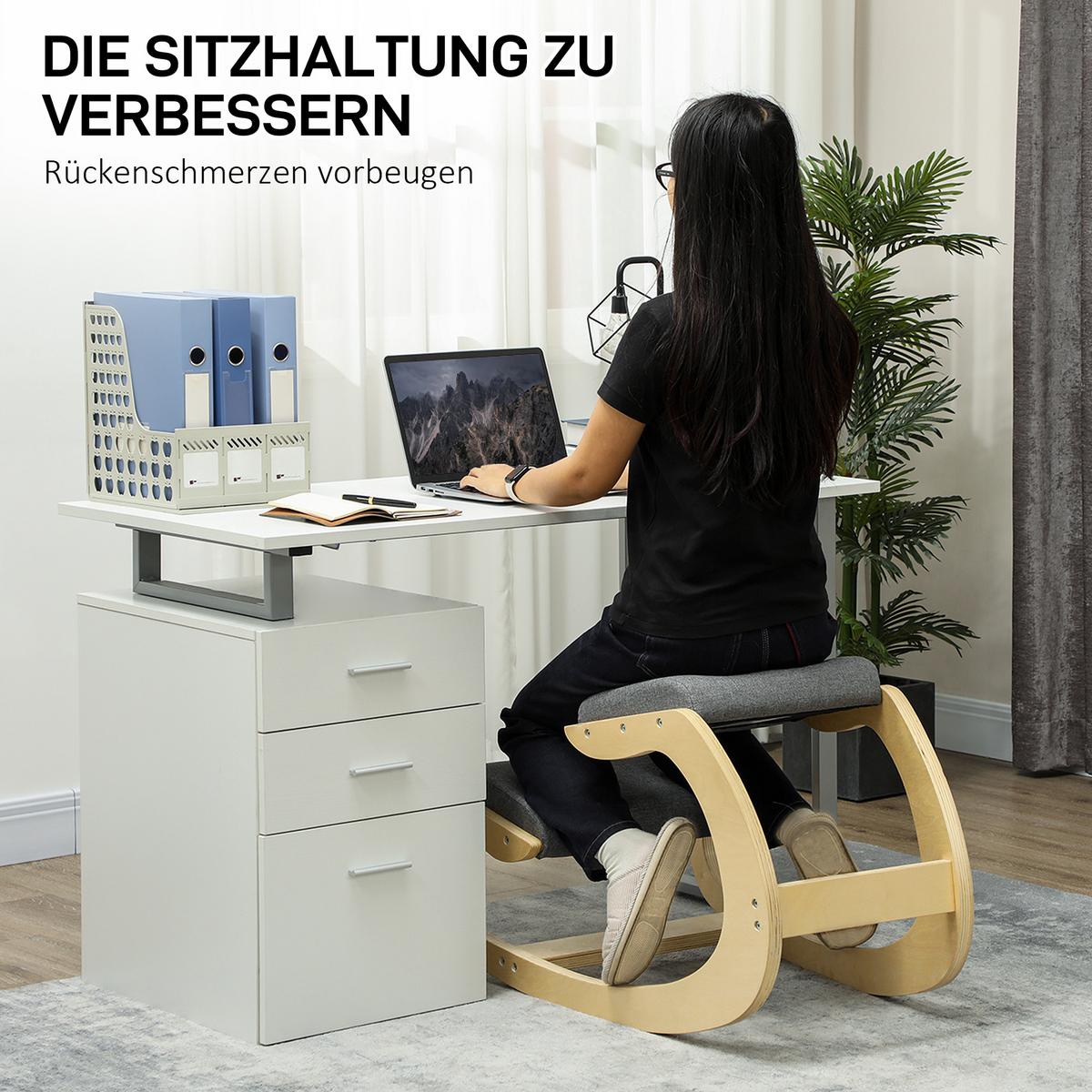 ERGONOMISCHER Kniehocker für Homeoffice, verbessert die Körperhaltung, Grau - Grau, Holz/Textil (85/55/55cm) - HOMCOM