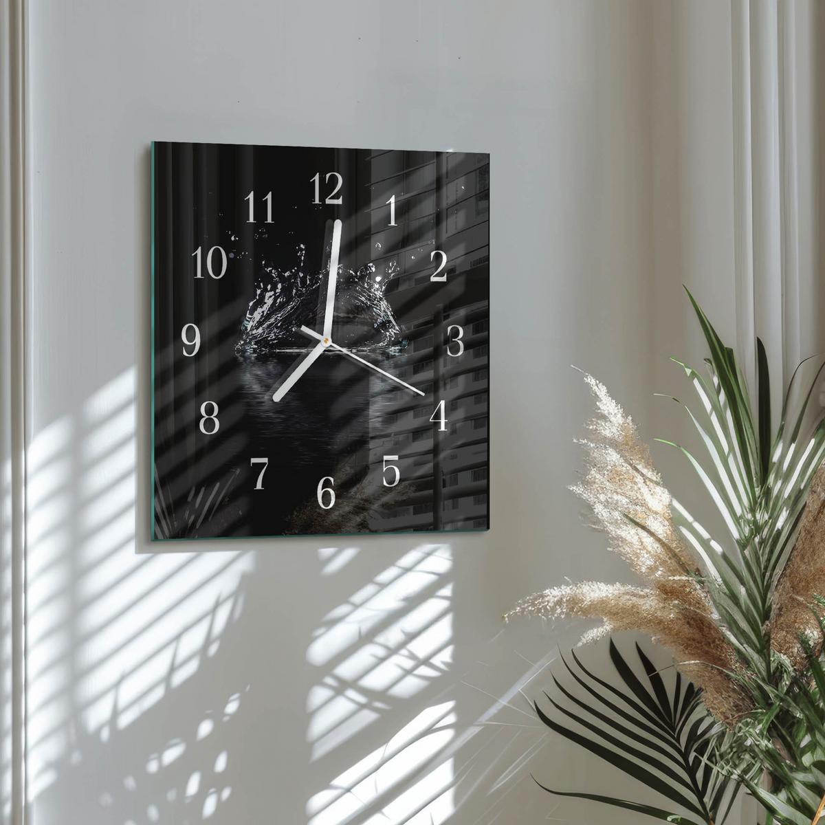 WANDUHR aus Glas 30x30 cm - Wasser - Schwarz, Glas (30/30/0.4cm) - TULUP