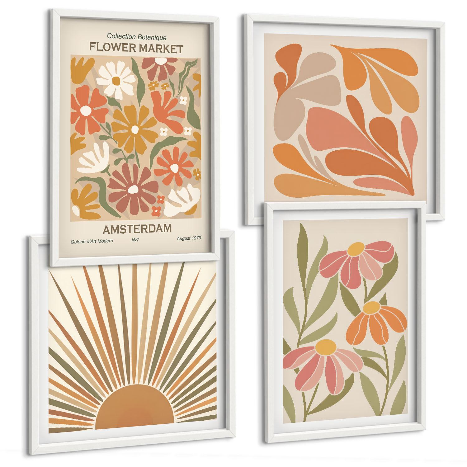 BILDER SET 4er Set - 50x50 cm & 40x60 cm Weißer Rahmen - Pastellfarbene Sonnenblumen - Weiß, Kunststoff (50/50cm) - TULUP