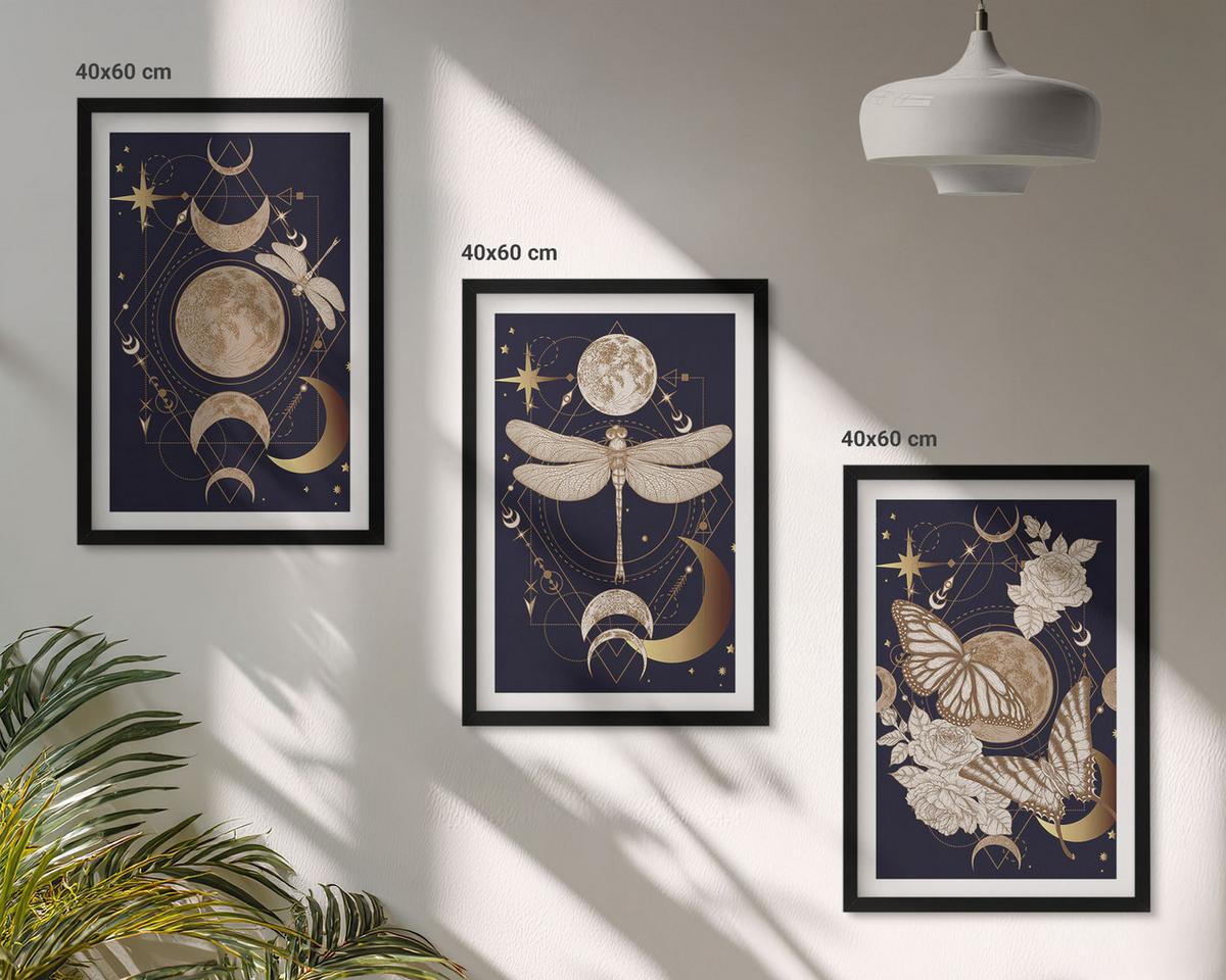 BILDER SET 3er Set - 40x60 cm Schwarzer Rahmen - Naturmotive Mondblumen - Schwarz, Kunststoff (40/60cm) - TULUP
