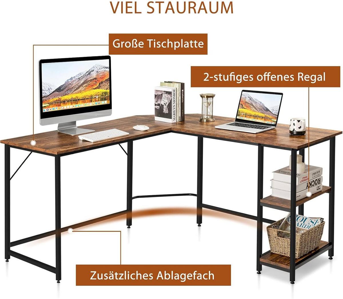 COMPUTERTISCH Braun - Braun, Holzwerkstoff (138/138/75cm) - COSTWAY