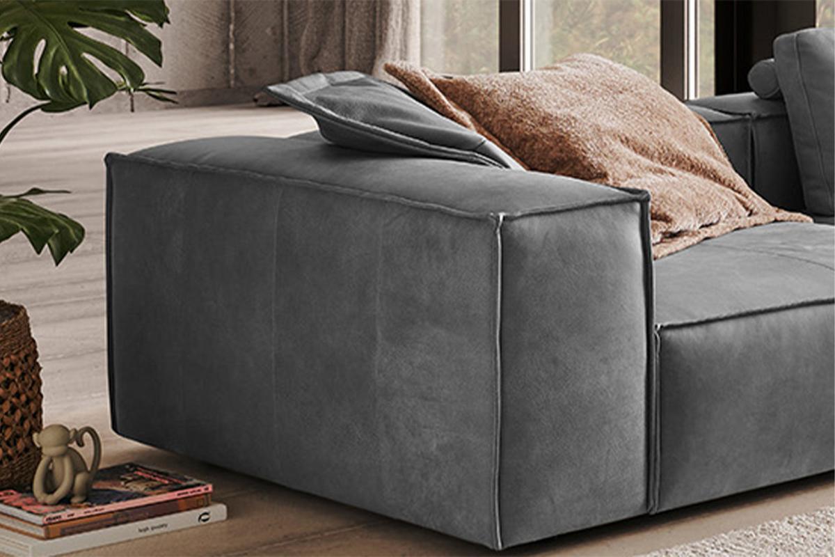 SOFA CARMO Grau Leder - Schwarz/Grau, Leder/Kunststoff (366/68/118cm) - KAWOLA