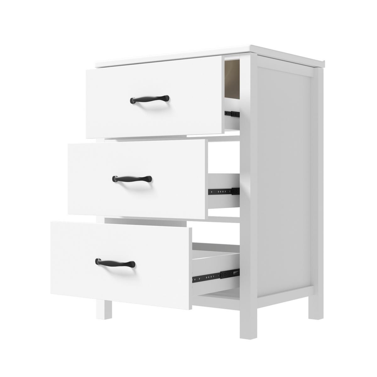 WASCHTISCH Freistehend Weiß mit Keramikbecken & 3 Schubladen - Weiß, Holzwerkstoff (61/83/47cm) - Urban Meuble