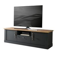 TV-LOWBOARD grau, Eiche Wotan, Landhaus 158 cm, TV Unterteil mit Soft-Close - Silberfarben/Eiche Wotan, Holzwerkstoff/Kunststoff (158/51/45cm) - Furn.Design