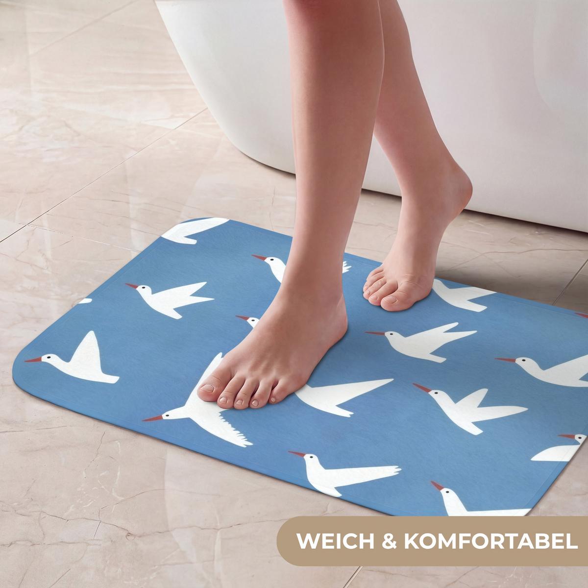 BADEMATTE Vögel - Weiß - Muster 60x40 cm - Blau, Textil (60/40cm) - OnlyWow