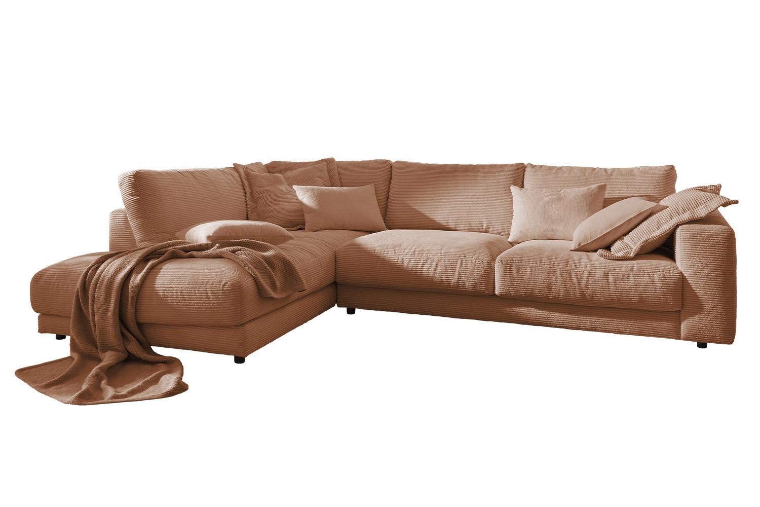 ECKSOFA MADELINE Braun Cord - Schwarz/Braun, Kunststoff/Textil (325/224cm) - KAWOLA