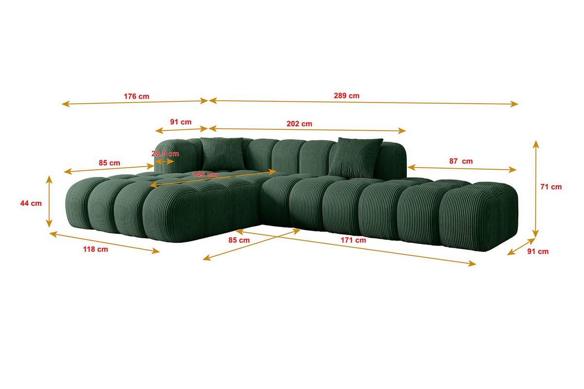 ECKSOFA Ottomane Links OLEA-L2 - 289x176x71 cm Grün - Schwarz/Rosa, Holzwerkstoff/Kunststoff (176/289cm) - ALTDECOR