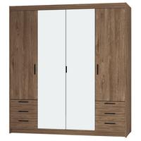 DREHTÜRENSCHRANK ELENORA 176,3/190,5/53cm 4-türig mit Spiegel Braun - Braun, Holzwerkstoff (176.3/190.5/53cm) - MASSENO