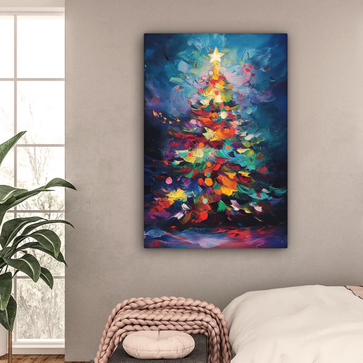LEINWANDBILD Weihnachtsbaum - Weihnachten - Abstrakt - Farbenfroh Deko XXL 80x120 cm - Multicolor, Textil (80/120cm) - MuchoWow