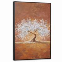 LEINWAND Bilder mit Rahmen - Abstrakt - Baum - Weiß - Blätter - 100x150 - Braun, Textil (100/150cm) - MuchoWow
