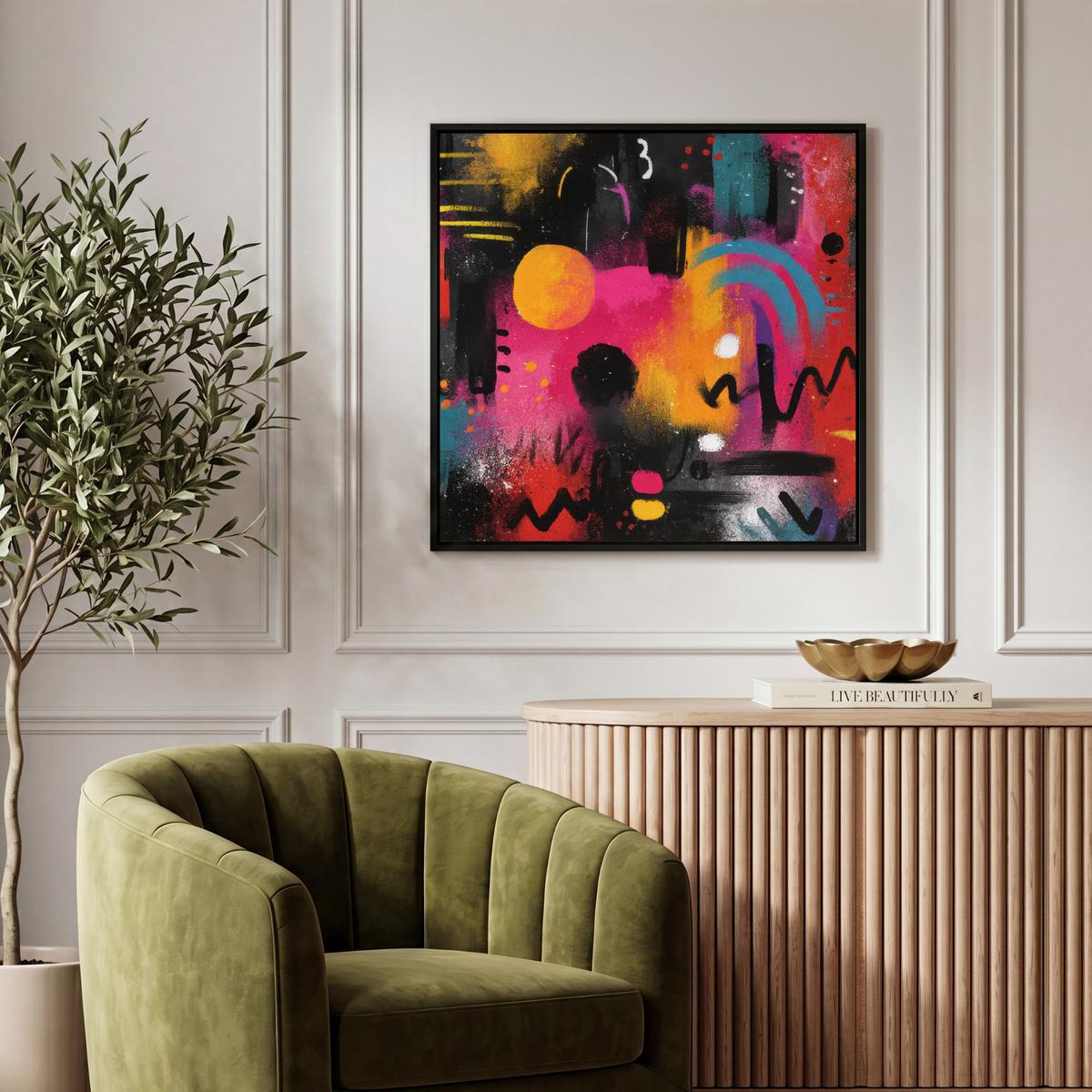 LEINWAND Bilder mit Rahmen - Farbflächen - Formen - Bunt - Abstrakt - 50x50 - Pink, Textil (50/50cm) - MuchoWow