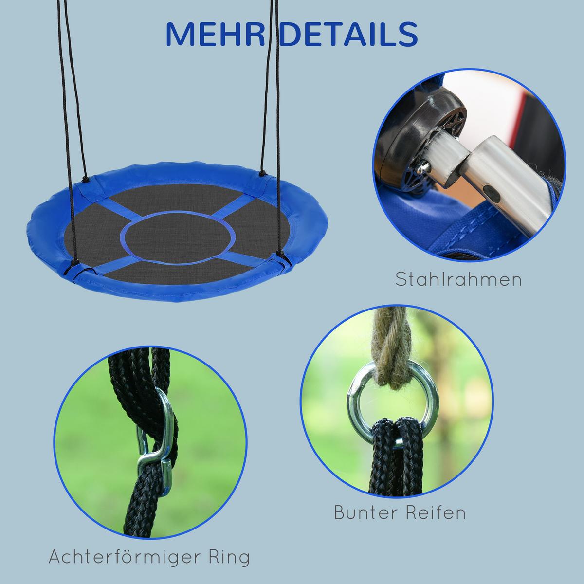 NESTSCHAUKEL Ø110 cm, Hängeschaukel bis 100 kg, verstellbar Kinderschaukel, Blau - Blau, Kunststoff/Metall (110/110cm) - Outsunny