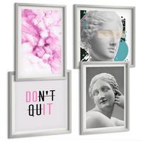 BILDER SET 4er Set - 50x50 cm & 40x60 cm Silberner Rahmen - Abstrakte Aquarellskulptur - Silberfarben, Kunststoff (50/50cm) - TULUP