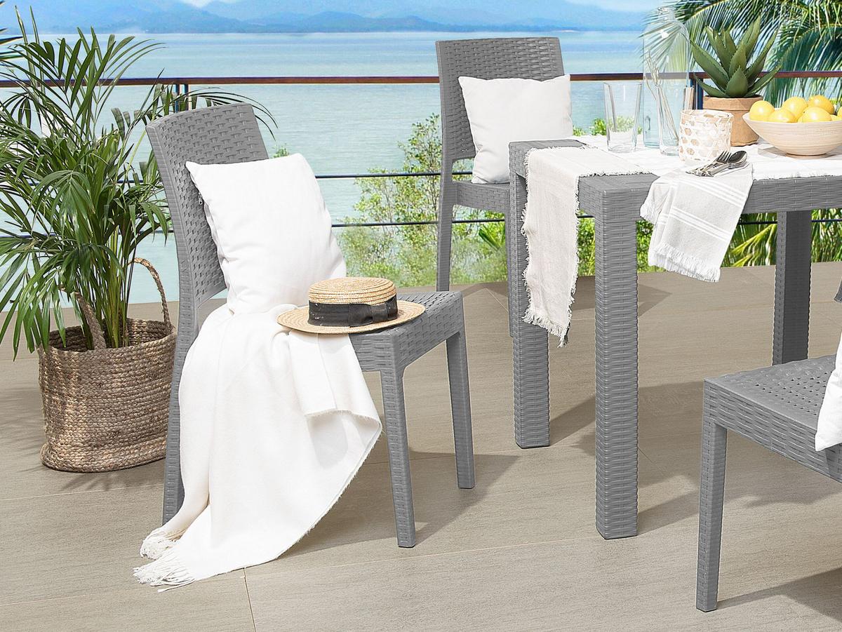 GARTENSTUHL 4er-Set Rattanoptik hellgrau Fossano - Hellgrau, Kunststoff (60/89/47cm) - Beliani