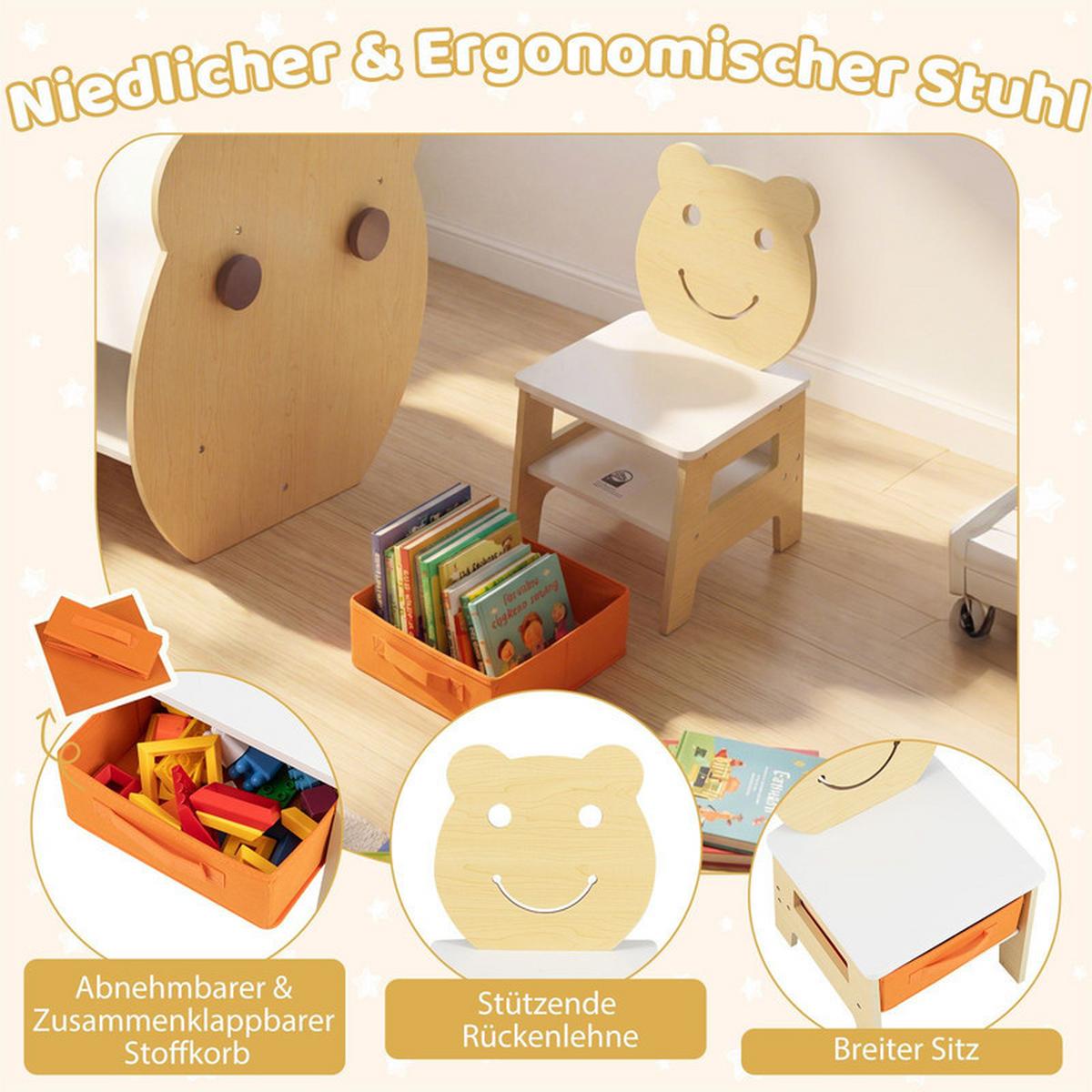 KINDERTISCH mit stuhl natur(2-tlg) - Naturfarben, Holzwerkstoff (59.5/60/60cm) - COSTWAY