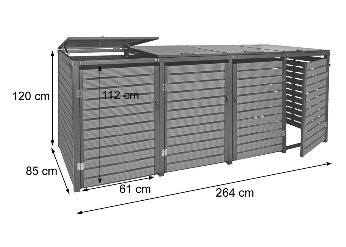 MÜLLTONNENVERKLEIDUNG 4ER Walnuss Dekor - Walnussfarben, Metall (264/120/85cm) - MCW